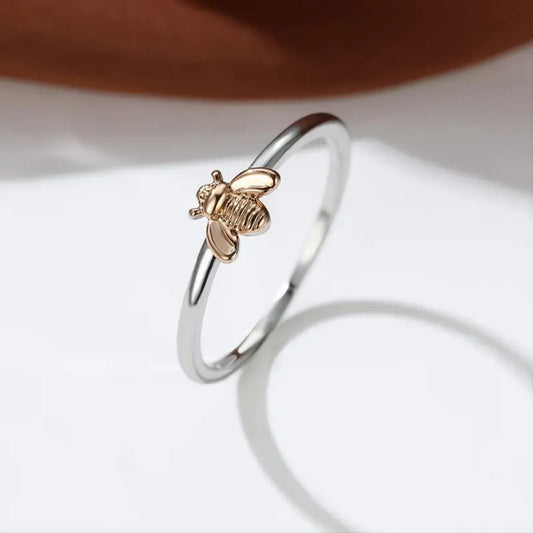 Gold Bee Silver Ring