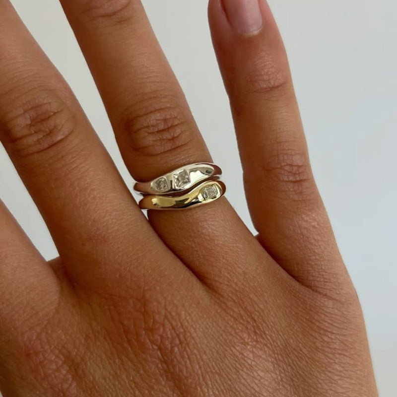 Gold & Silver Forged Ring Set
