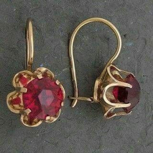 Rounded Red Glass Gold Earrings