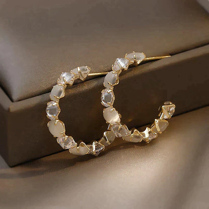Luxury White Opal And Crystal Earrings In Gold