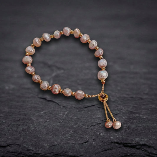 Pink Pearls In Gold Bracelet