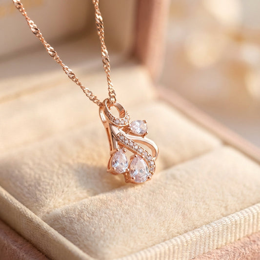 Rose Gold Hollow Flowers Natural Zircon Necklace