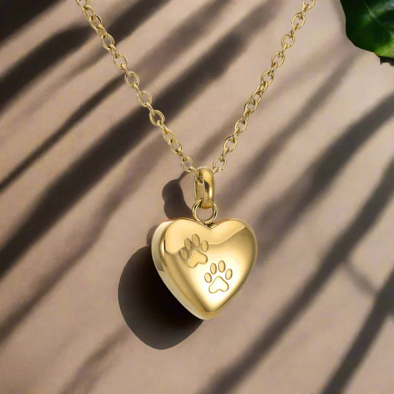 Pet Memorial Urn Necklace ��� Heart-Shaped Pendant With Paw Engraving