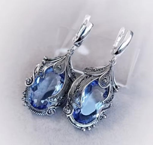 Silver Color Inlaid Blue Stone