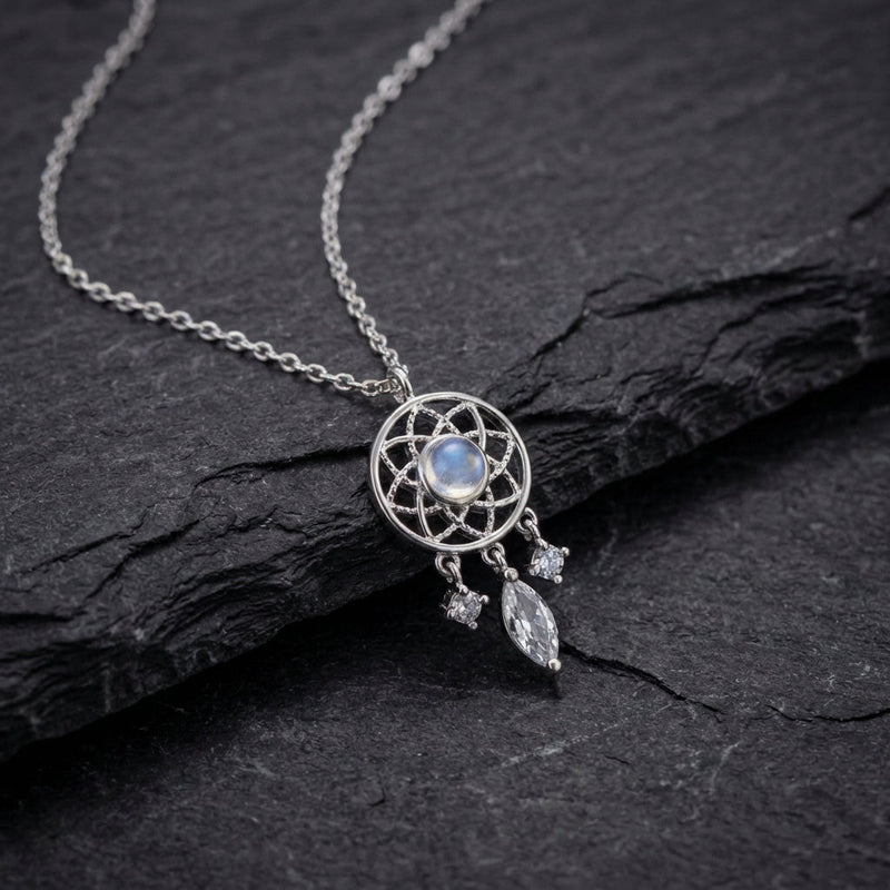 Silver Moon Crystal Dreamcatcher Necklace