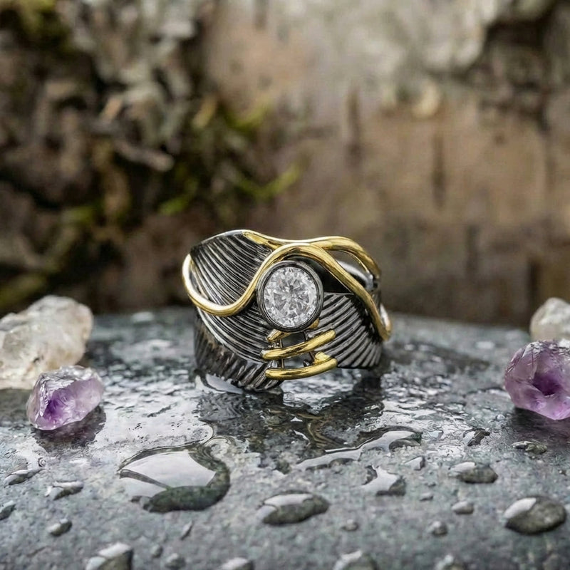 Statement Cz Feather Ring