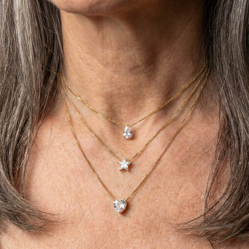 Three Pendant Necklace With Gold Zirconia
