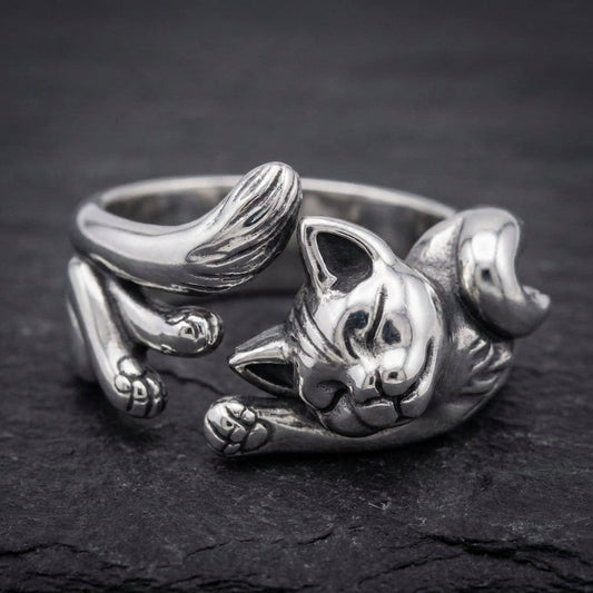 Vintage Adjustable Silver Kitty Ring