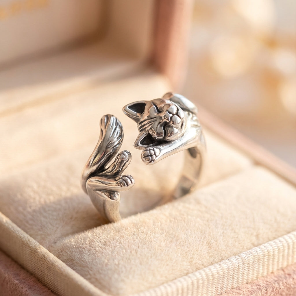 Vintage Adjustable Silver Kitty Ring