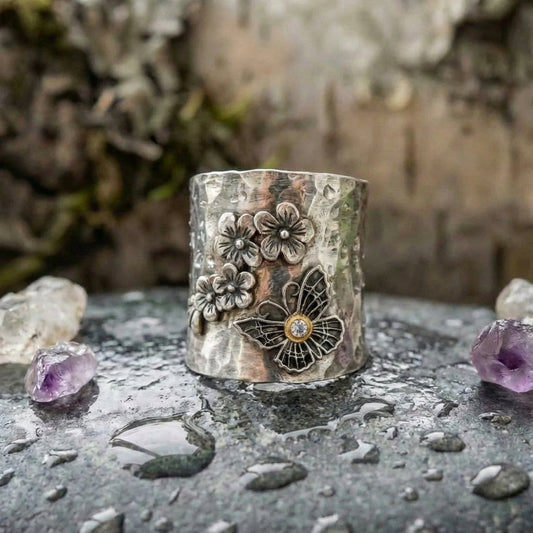 Vintage Butterfly Flower Ring