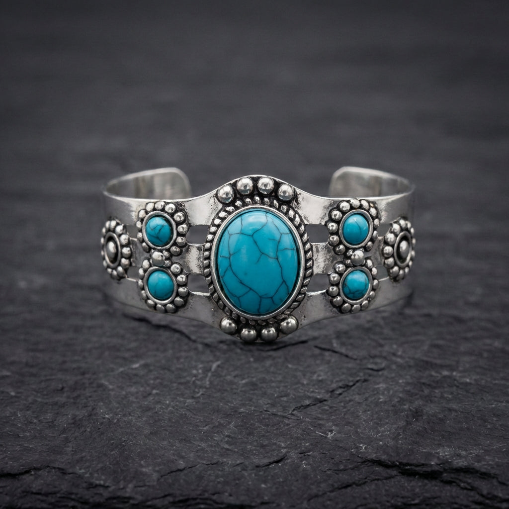Vintage Charm Blue Stone Silver Bracelet
