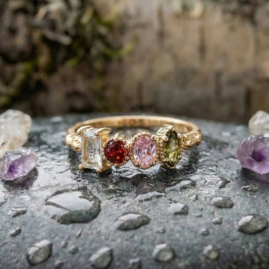 Vintage Colorful Crystals Gold Ring