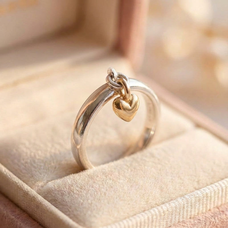 Vintage Dangling Heart Silver Ring