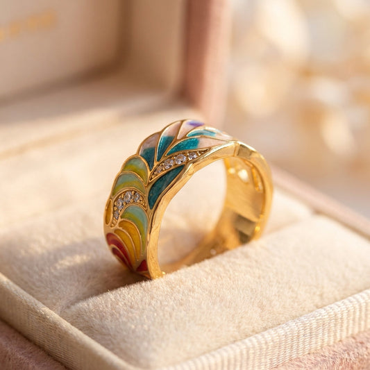 Vintage Enamel Colorful Gold Ring