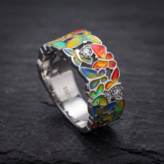 Vintage Enamel Colorful Silver Ring