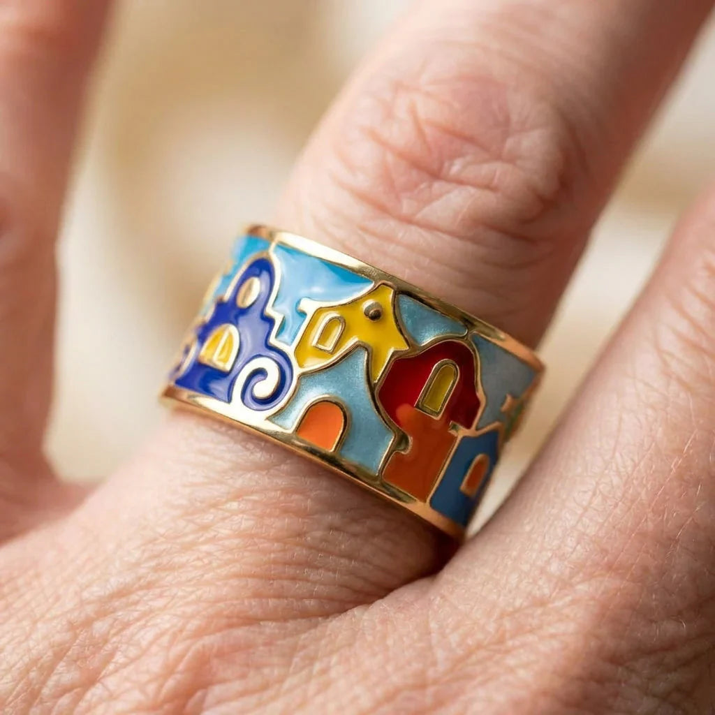 Vintage Enamel Hamsa Ring