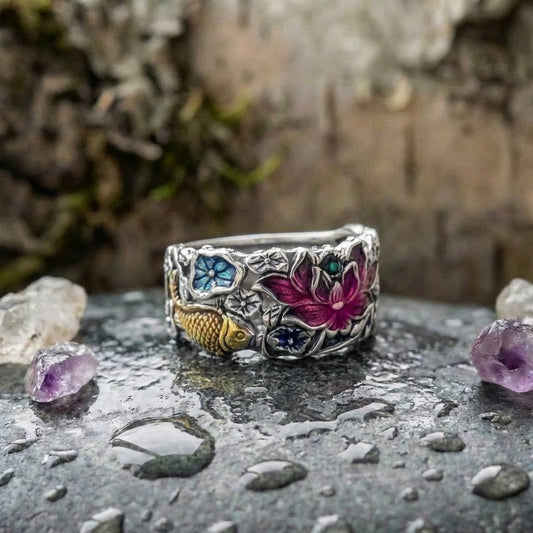 Vintage Enamel Lotus Ring
