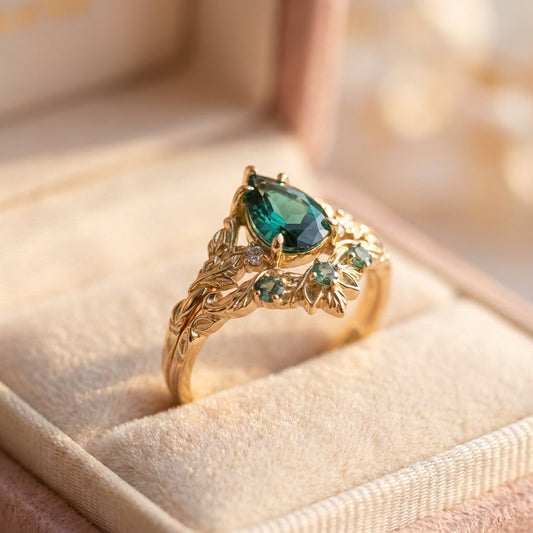 Vintage Floral Green Stone Ring