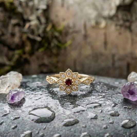 Vintage Flower Ruby Ring