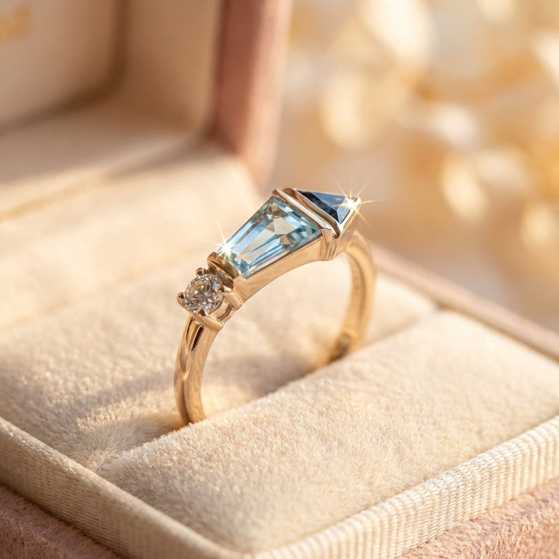Vintage Geometric Aquamarine Ring
