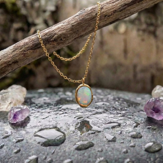 Vintage Glow Opal Stone Necklace