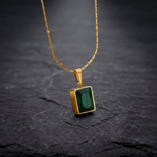Vintage Green Cubic Zirconic Square Necklace