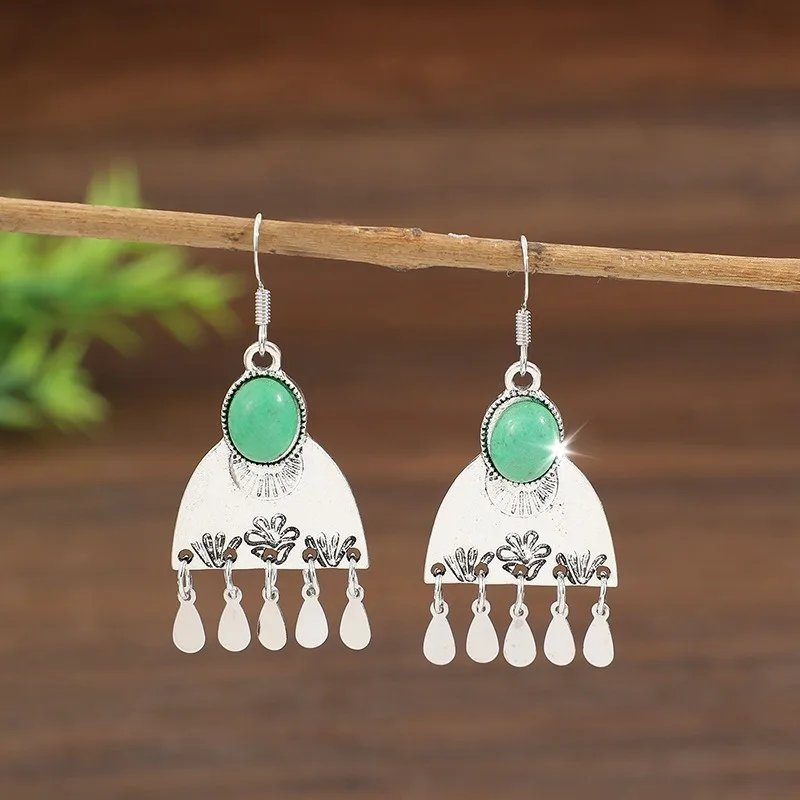 Vintage Green Stone Earrings