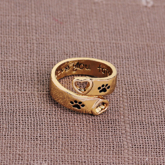 Vintage Heart Paw Ring
