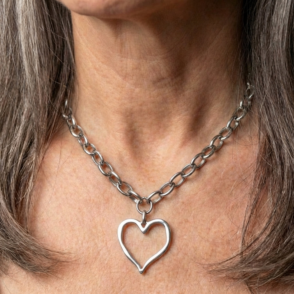 Hollow Heart Pendant Silver Necklace