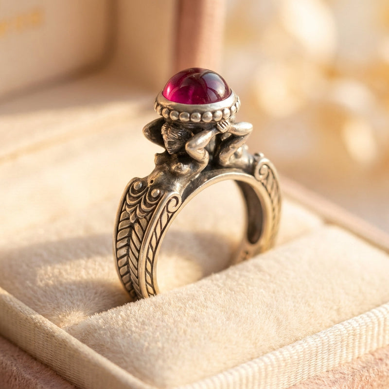 Vintage Inlaid Red Stone Ring