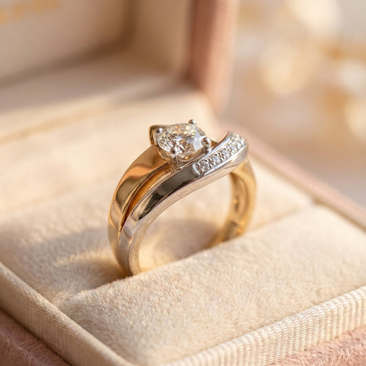 Vintage Irregular Gold & Silver Zirconia Ring