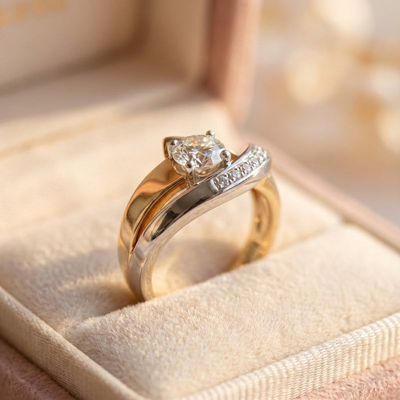Vintage Irregular Gold & Silver Zirconia Ring