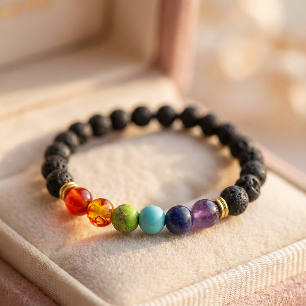 Vintage Lava Stone Chakra Bracelet