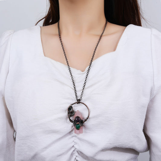 Vintage Leaf Rose Necklace