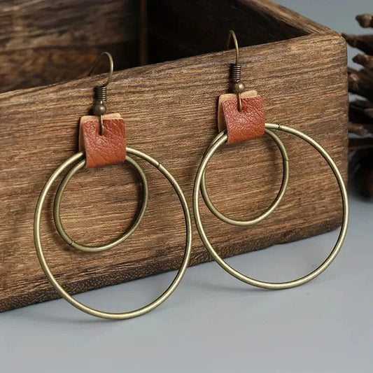 Vintage Leather Circle Earrings