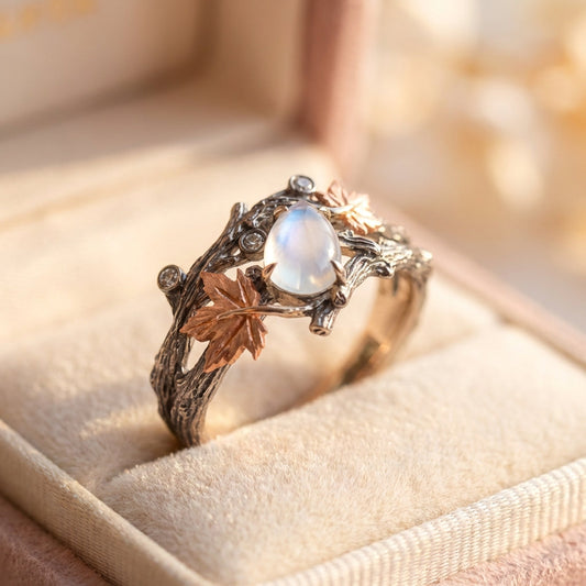 Vintage Moonstone Leaf Ring