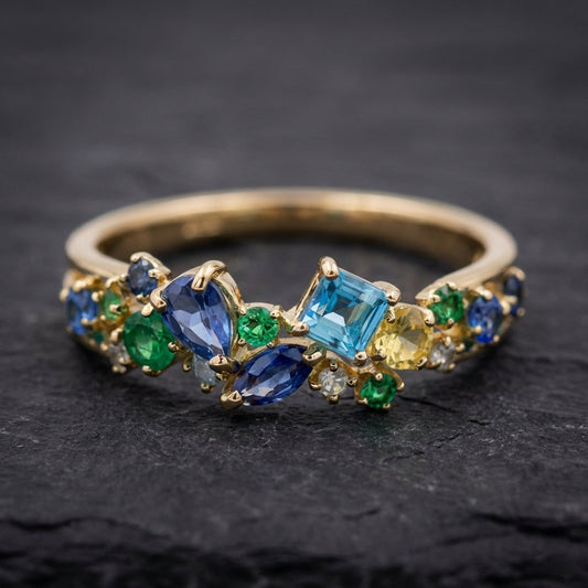 Vintage Multi Tone Gem Gold Ring