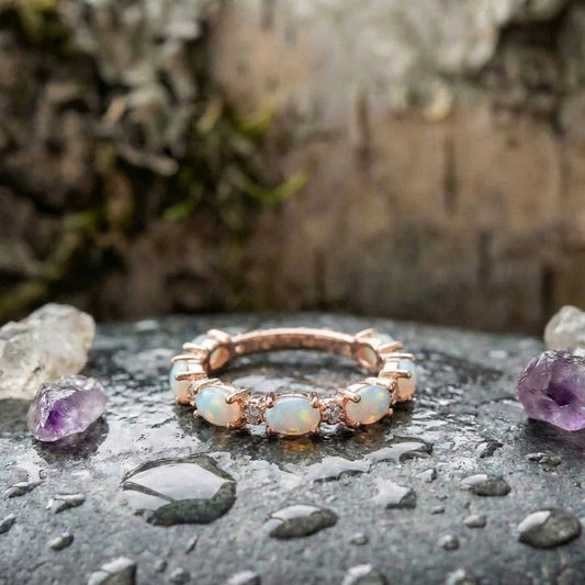 Vintage Opal & Crystal Rose Gold Ring