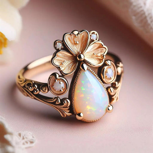 Vintage Opal Flower Ring