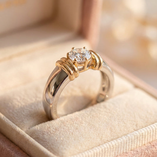 Vintage Open Gold Thread Silver Ring