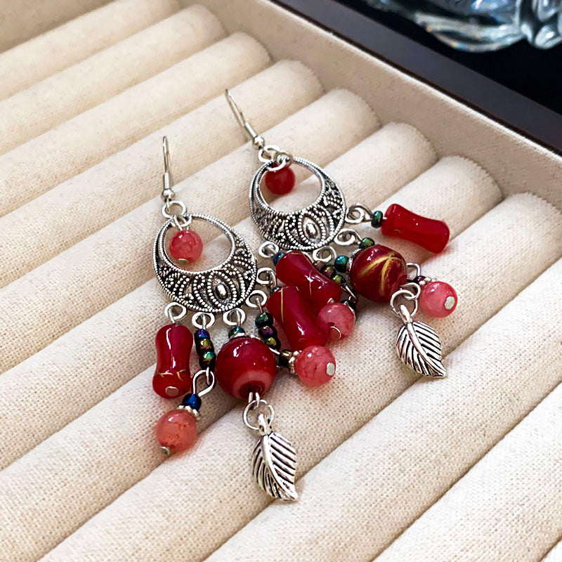 Vintage Red Beaded Earrings