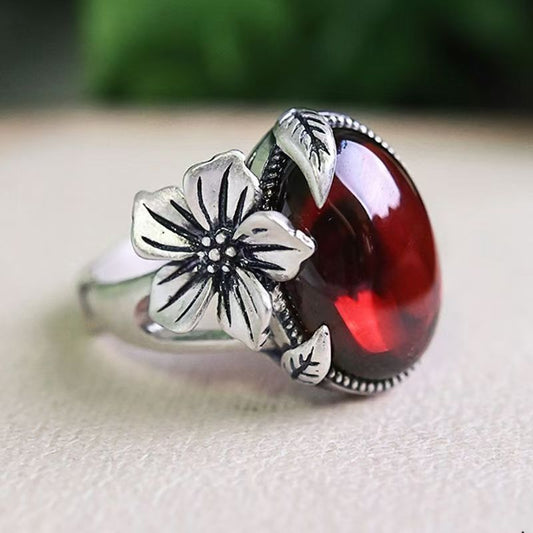 Vintage Ruby Flower Ring
