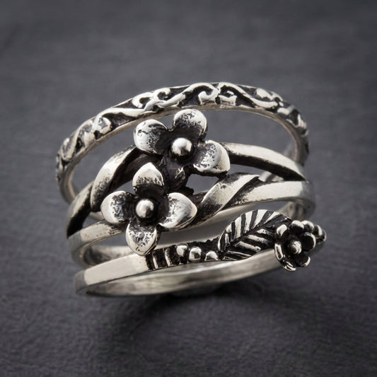 Vintage Silver Flower Layered Ring
