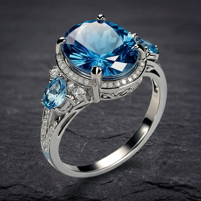 Vintage Silver Ring With Blue Crystal