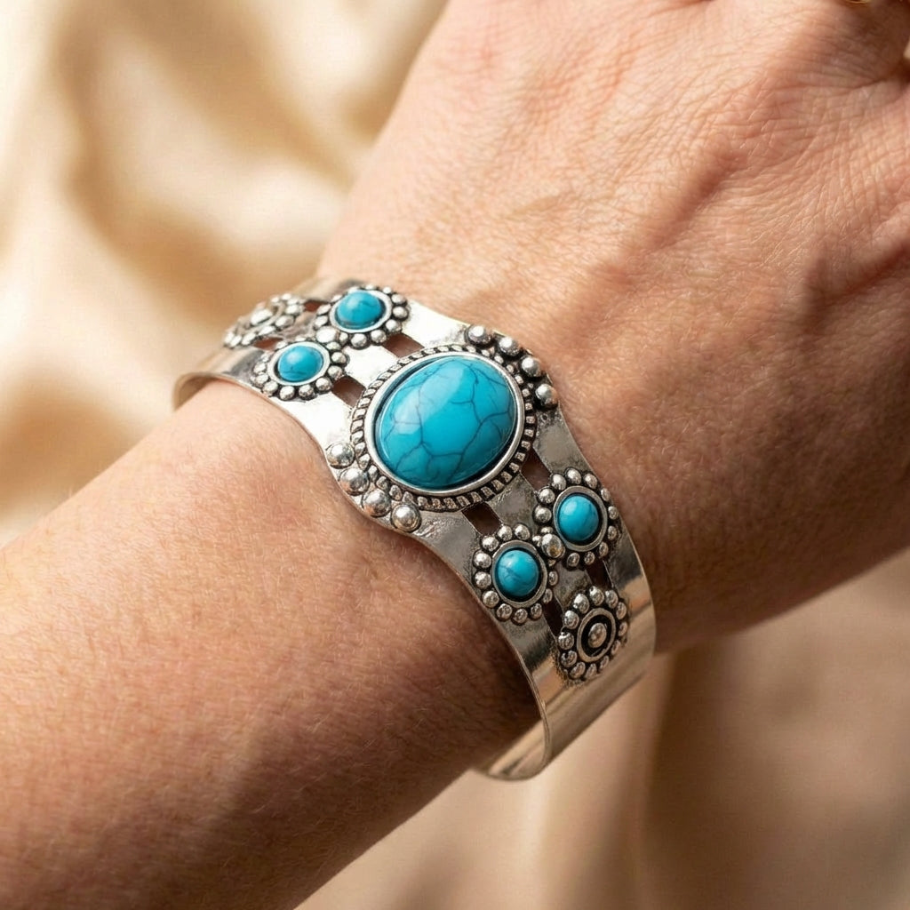 Silver Turquoise Open Adjustable Bracelet
