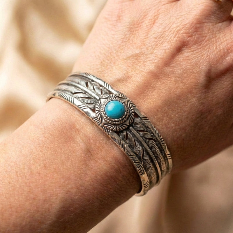 Turquoise Feather Silver Bracelet