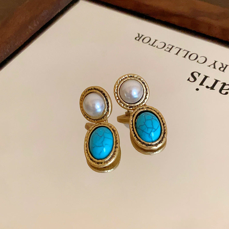 Vintage Turquoise Pearl Earrings