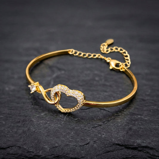 Vintage Zircon Heart Hollow Gold Bracelet