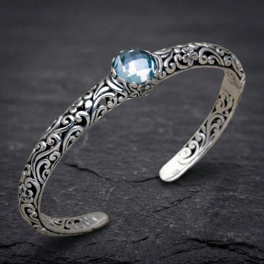 Vintage Zirconia Open Silver Bracelet