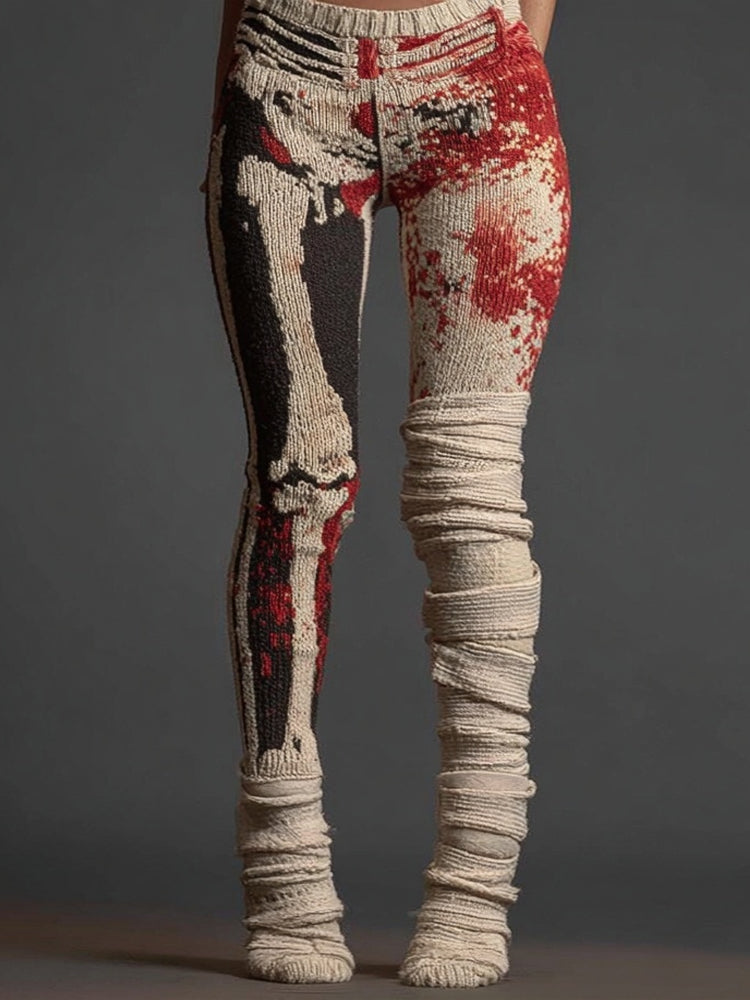Vintage Halloween Bloody Skeleton Bandage Art Cozy Leggings artswardrobe